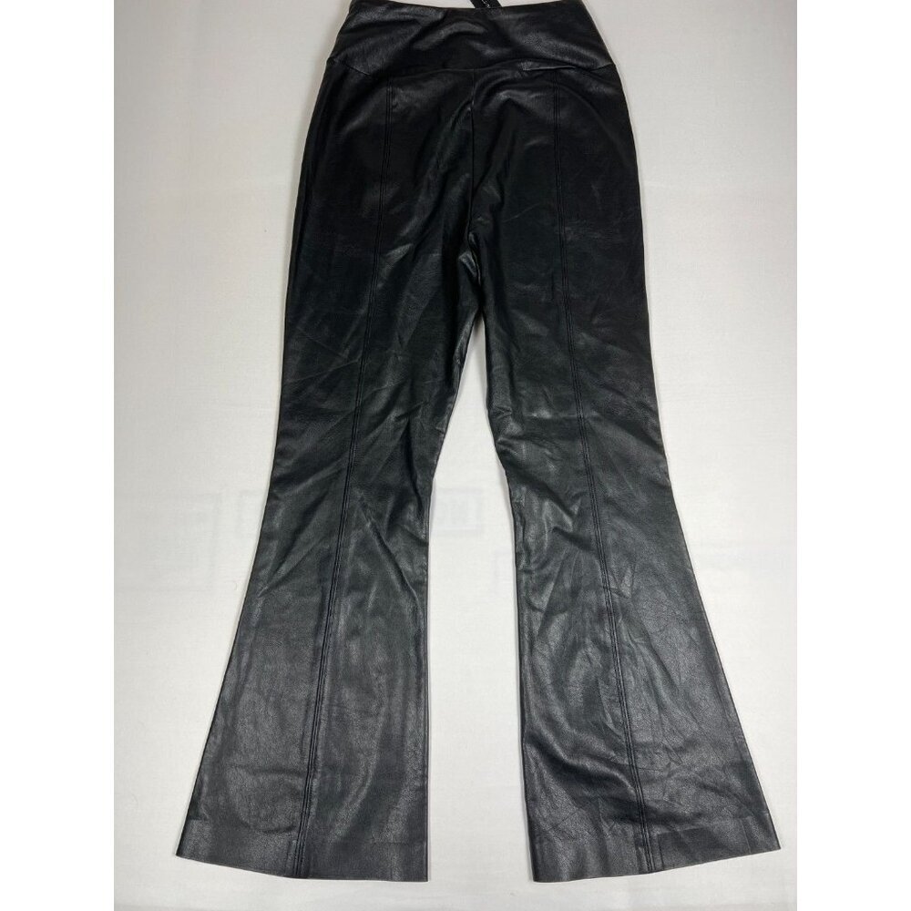 BCBGMAXAZRIA Women XS Black Beauty Faux Leather Flare Pants NWT